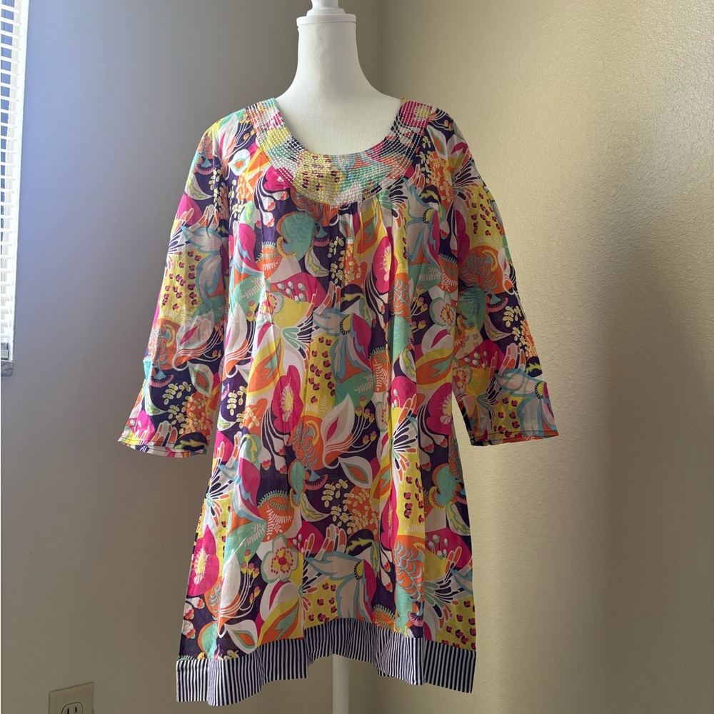 Boden Multicolor Floral Embroidered Neck Tunic